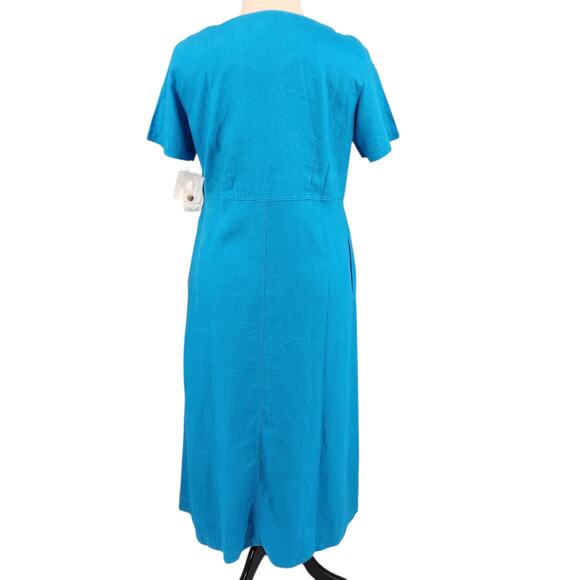 Vintage 90s Boho Button Front Cotton Midi Dress Blue Pockets Size 12 - Picture 5 of 8
